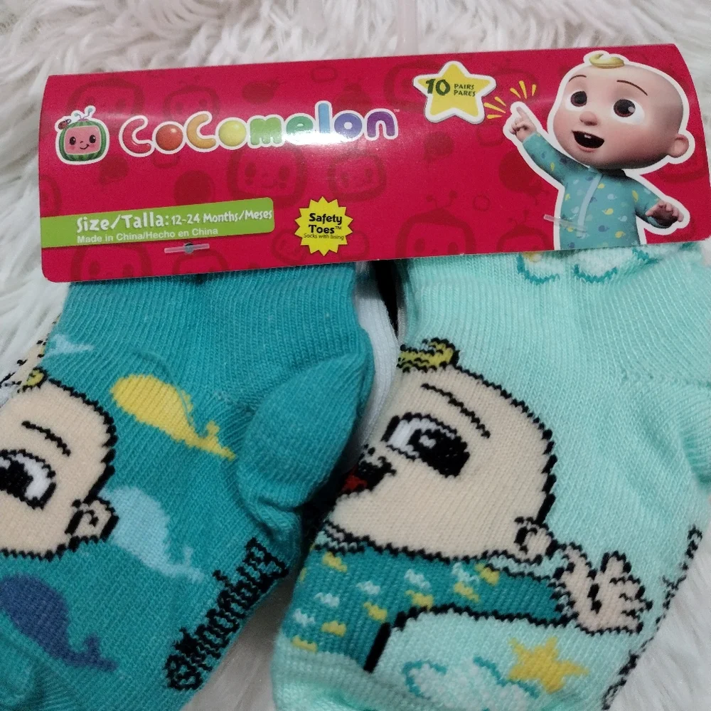 Cocomelon 10 Pair Multi-Pack Socks Shoes Size 12-24 Months New